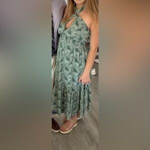 Trixxi Sage Leaf Print Dress